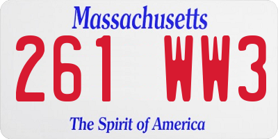 MA license plate 261WW3