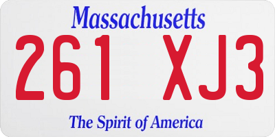 MA license plate 261XJ3