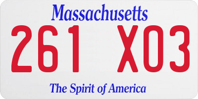 MA license plate 261XO3