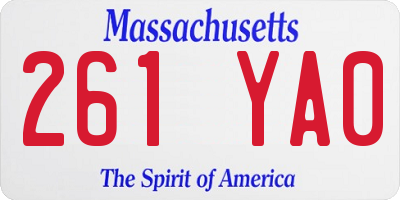 MA license plate 261YA0