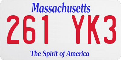 MA license plate 261YK3