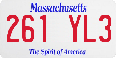 MA license plate 261YL3