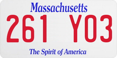MA license plate 261YO3