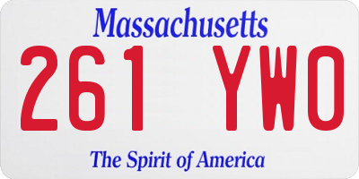 MA license plate 261YW0