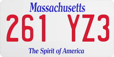MA license plate 261YZ3