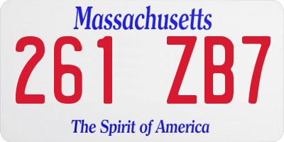 MA license plate 261ZB7