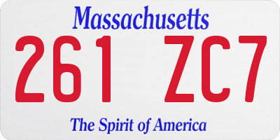MA license plate 261ZC7