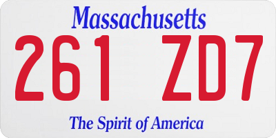 MA license plate 261ZD7