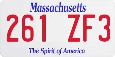 MA license plate 261ZF3