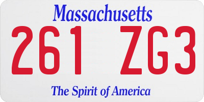MA license plate 261ZG3