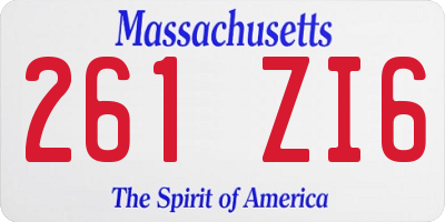 MA license plate 261ZI6