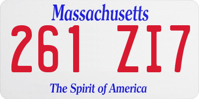MA license plate 261ZI7