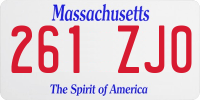 MA license plate 261ZJ0