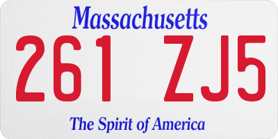MA license plate 261ZJ5