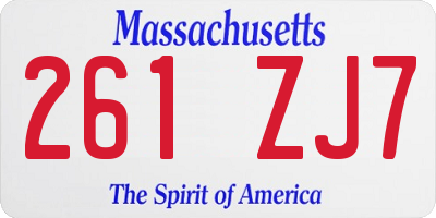 MA license plate 261ZJ7