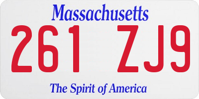MA license plate 261ZJ9