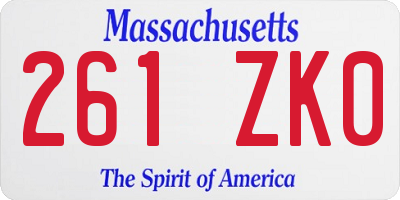 MA license plate 261ZK0
