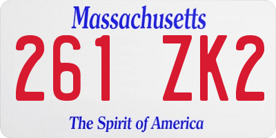 MA license plate 261ZK2