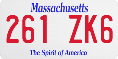 MA license plate 261ZK6