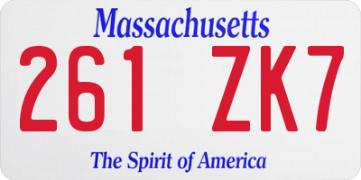 MA license plate 261ZK7