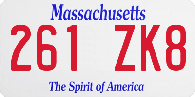 MA license plate 261ZK8
