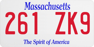 MA license plate 261ZK9