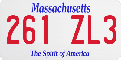 MA license plate 261ZL3