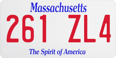 MA license plate 261ZL4