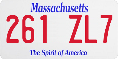 MA license plate 261ZL7