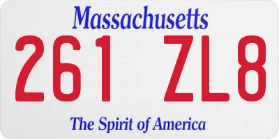MA license plate 261ZL8