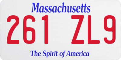 MA license plate 261ZL9