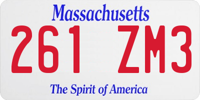 MA license plate 261ZM3