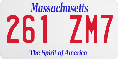 MA license plate 261ZM7