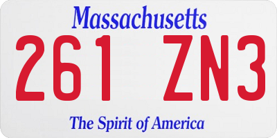 MA license plate 261ZN3
