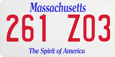 MA license plate 261ZO3