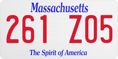 MA license plate 261ZO5