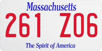 MA license plate 261ZO6