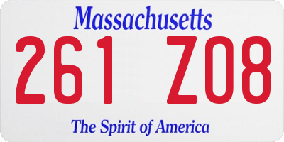 MA license plate 261ZO8
