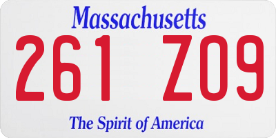 MA license plate 261ZO9
