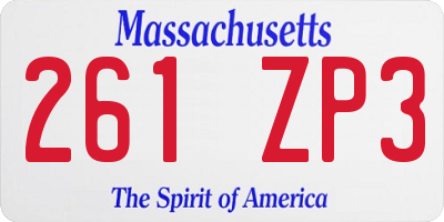 MA license plate 261ZP3