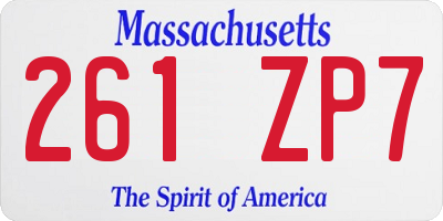 MA license plate 261ZP7