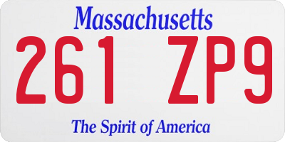 MA license plate 261ZP9