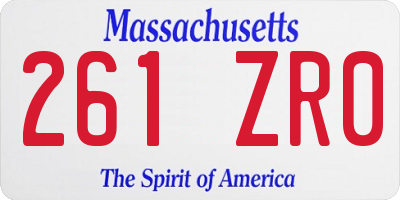 MA license plate 261ZR0