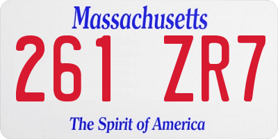 MA license plate 261ZR7