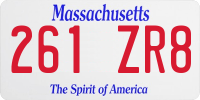 MA license plate 261ZR8
