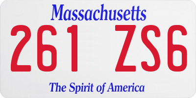 MA license plate 261ZS6