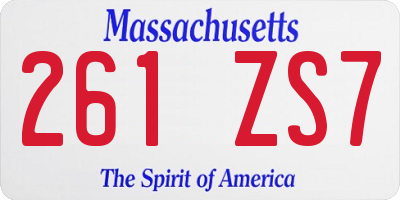 MA license plate 261ZS7