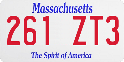 MA license plate 261ZT3