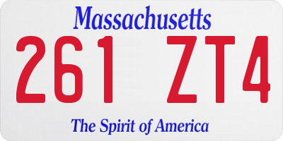 MA license plate 261ZT4