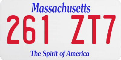 MA license plate 261ZT7